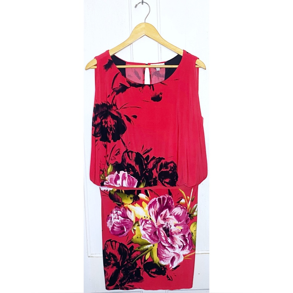 Sandra Darren : size : 14 : colorful red sleeveless popover floral bodycon dress